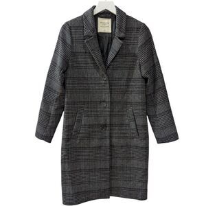 Abercrombie & Fitch Women's Small Gray Wool Blend Plaid Dad Coat
